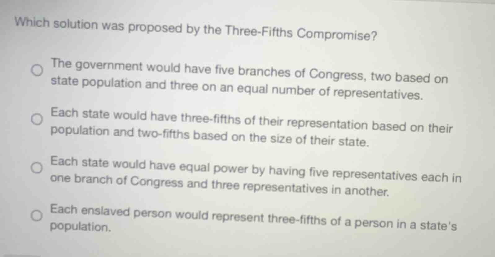 which solution was proposed by the three-fifths compromise? the governm…