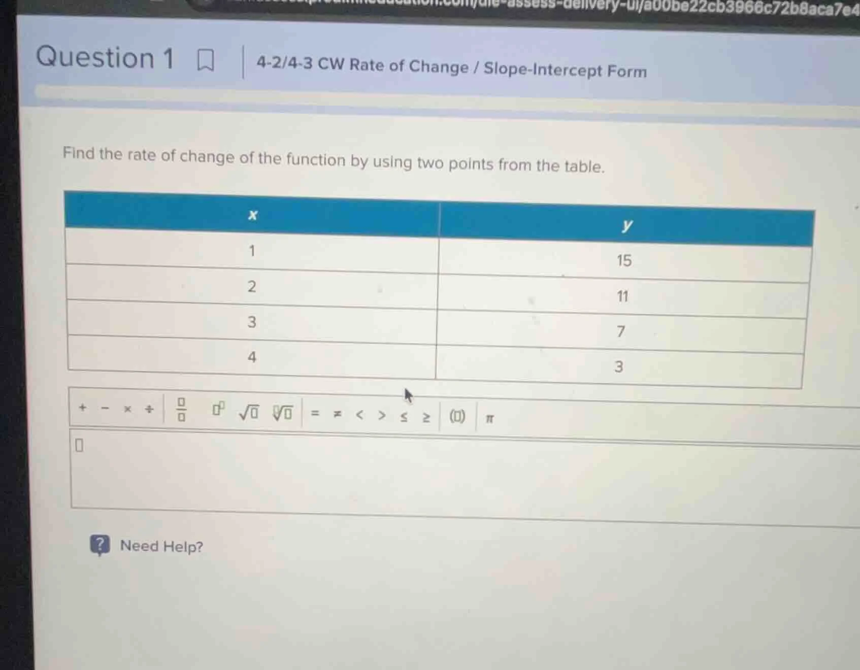 question 1 | 4-2/4-3 cw rate of change / slope-intercept form find the …