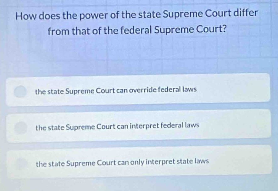 how does the power of the state supreme court differ from that of the f…