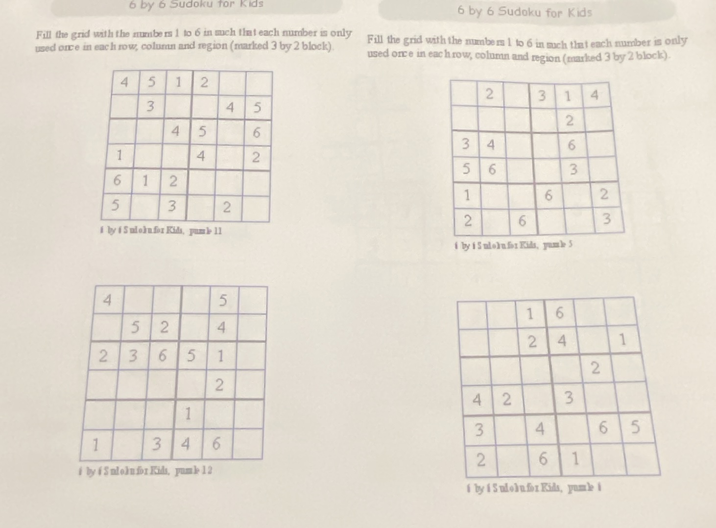 6 by 6 sudoku for kids fill the grid with the numbers 1 to 6 in such th…