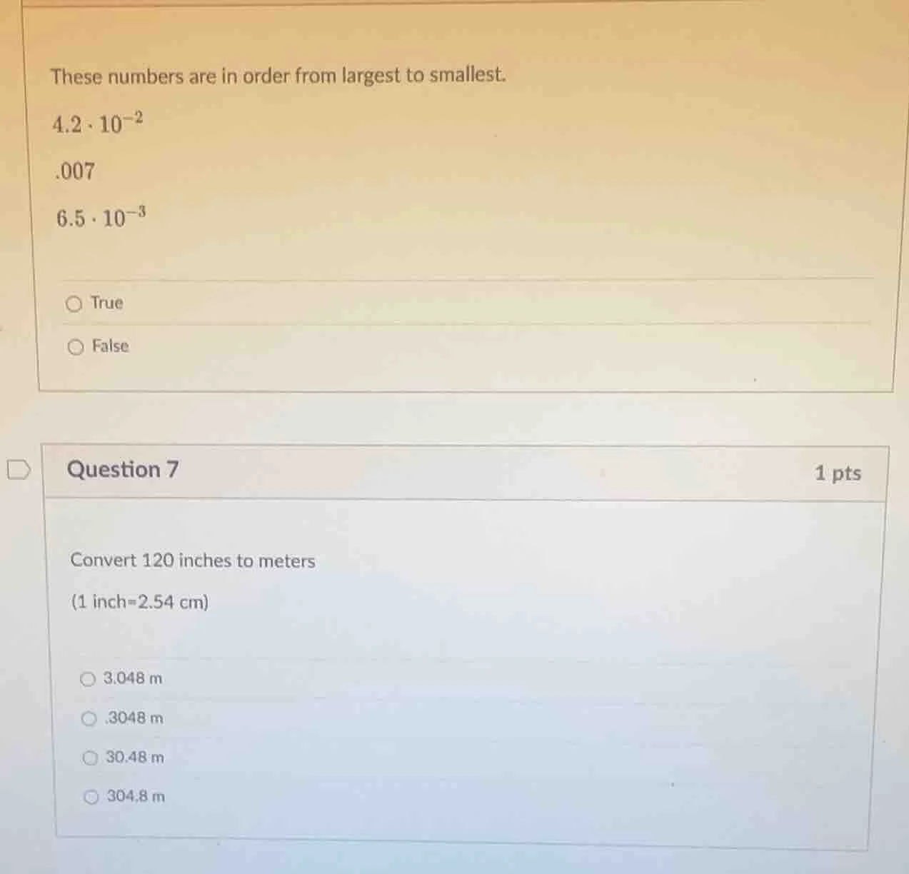 these numbers are in order from largest to smallest. $4.2 \\cdot 10^{-2…