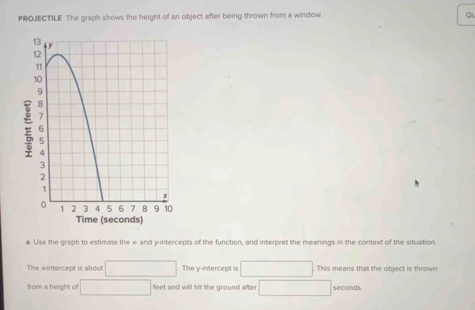 projectile the graph shows the height of an object after being thrown f…