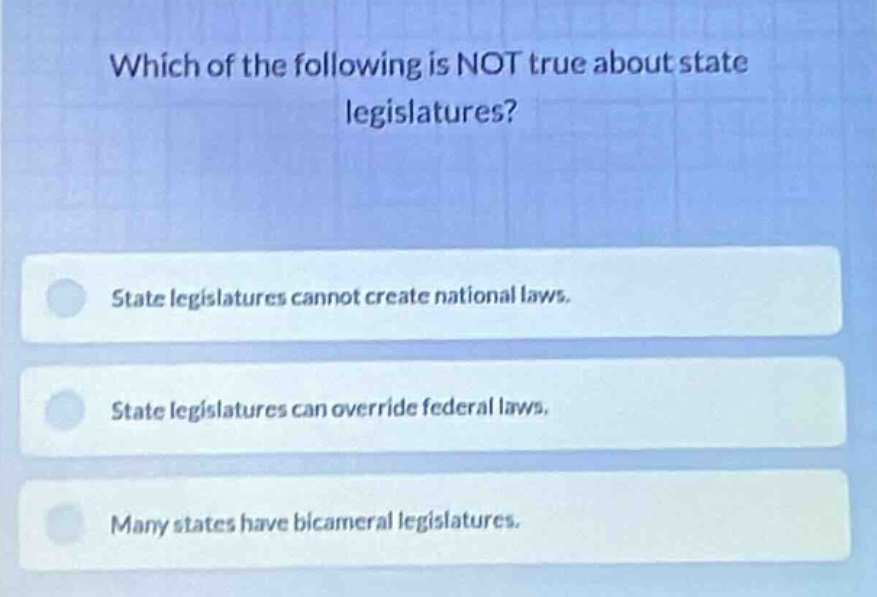 which of the following is not true about state legislatures? state legi…