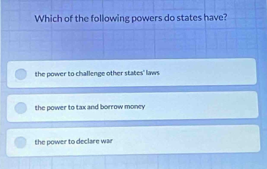 which of the following powers do states have? the power to challenge ot…