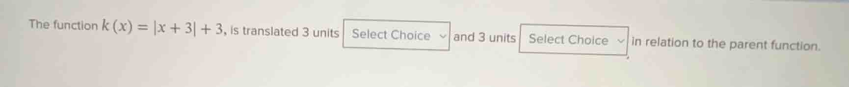 the function $k(x) = |x + 3| + 3$, is translated 3 units select choice …