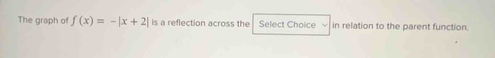 the graph of $f(x) = -|x + 2|$ is a reflection across the select choice…