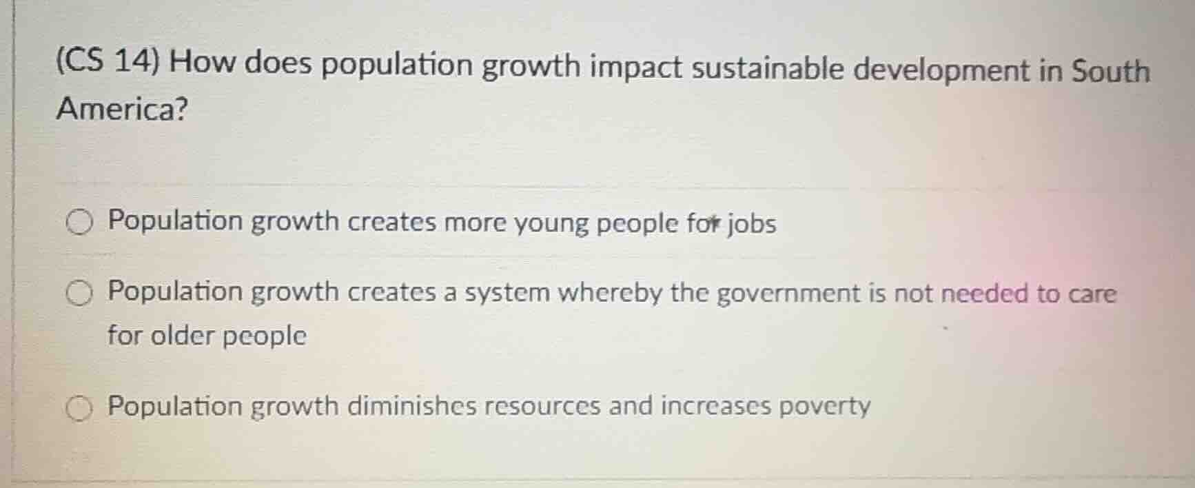 (cs 14) how does population growth impact sustainable development in so…