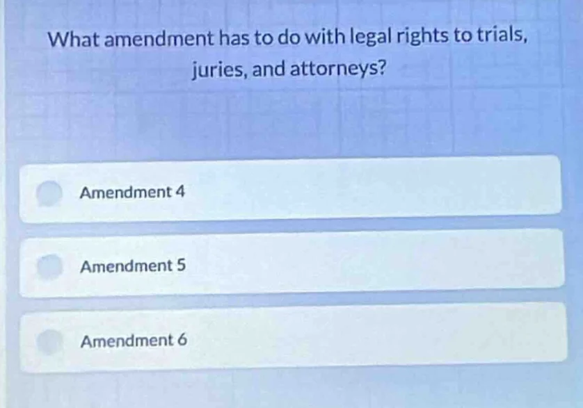 what amendment has to do with legal rights to trials, juries, and attor…