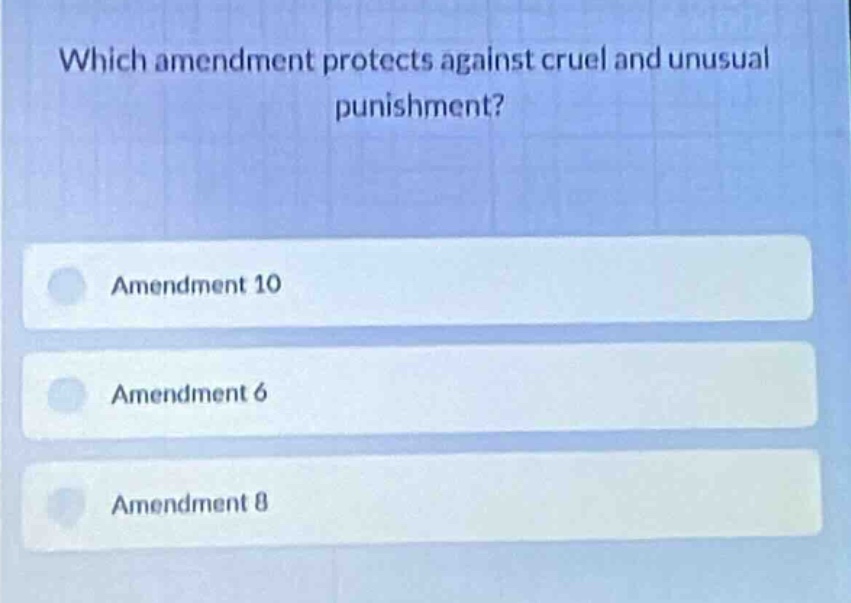 which amendment protects against cruel and unusual punishment? amendmen…