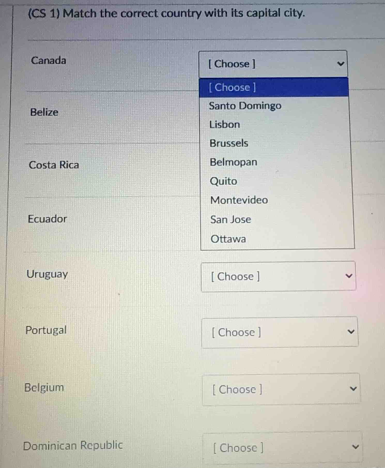 (cs 1) match the correct country with its capital city. canada choose b…