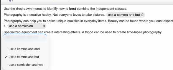 use the drop-down menus to identify how to best combine the independent…