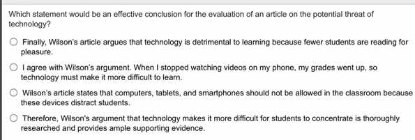 which statement would be an effective conclusion for the evaluation of …