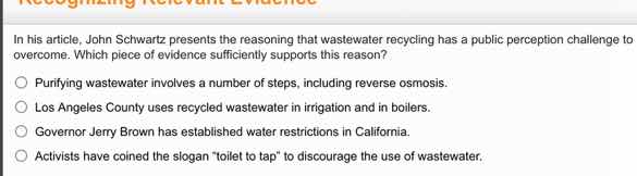 in his article, john schwartz presents the reasoning that wastewater re…