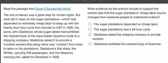 read the passage from sugar changed the world. the end of slavery was a…