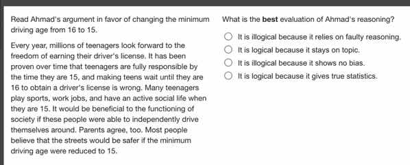 read ahmad’s argument in favor of changing the minimum driving age from…