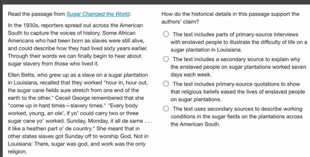 read the passage from sugar changed the world. in the 1930s, reporters …
