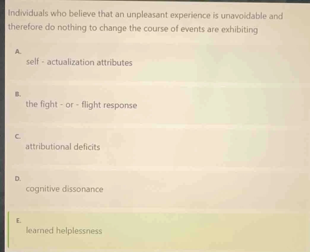 individuals who believe that an unpleasant experience is unavoidable an…