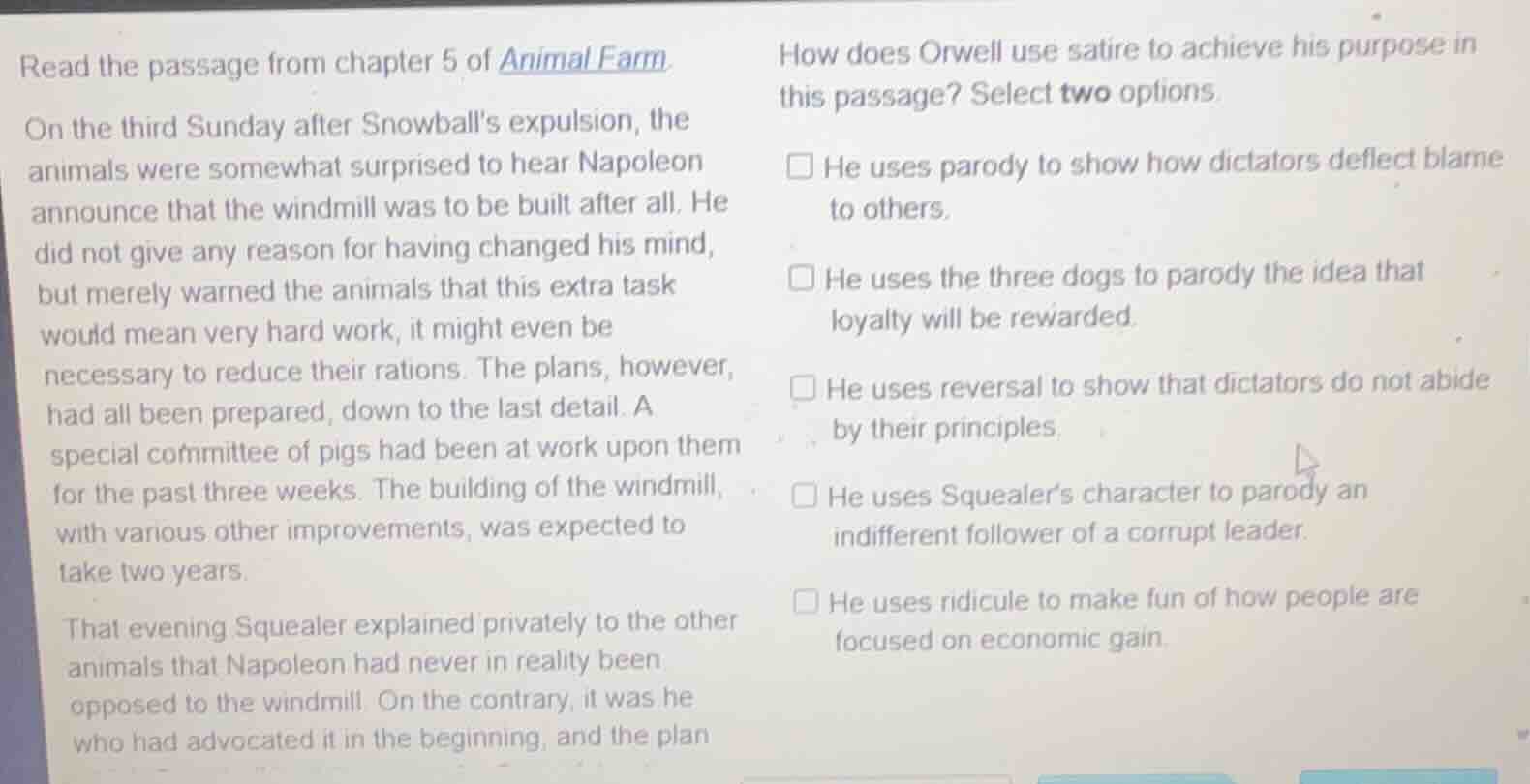 read the passage from chapter 5 of animal farm. on the third sunday aft…