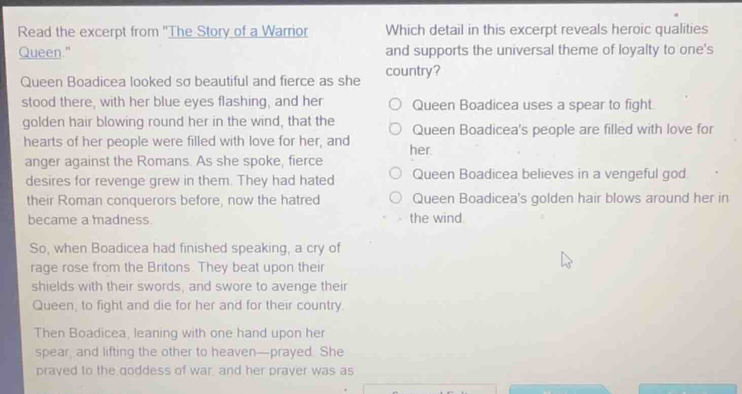 read the excerpt from \the story of a warrior queen.\ queen boadicea lo…