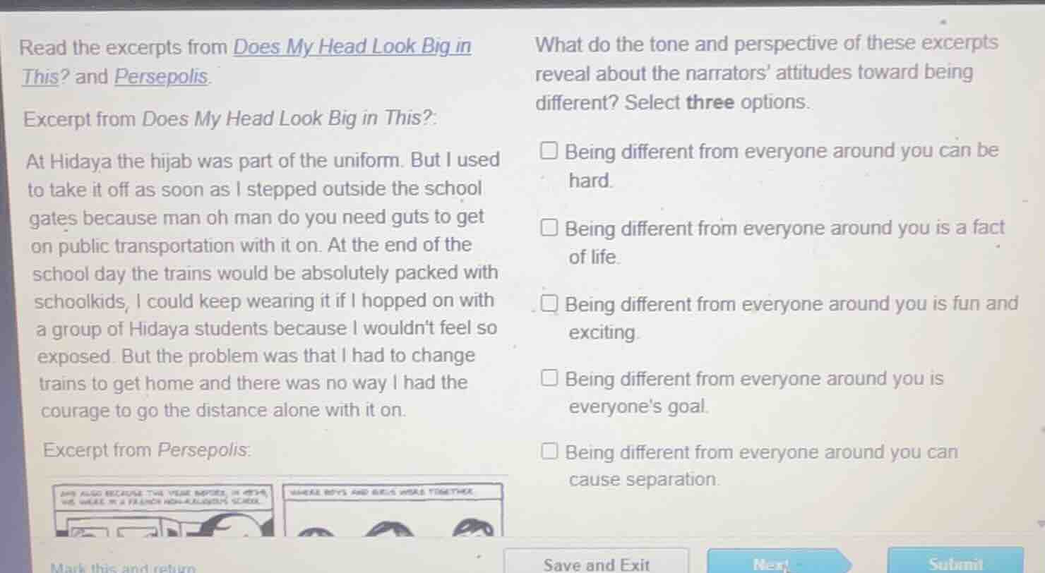 read the excerpts from does my head look big in this? and persepolis. e…