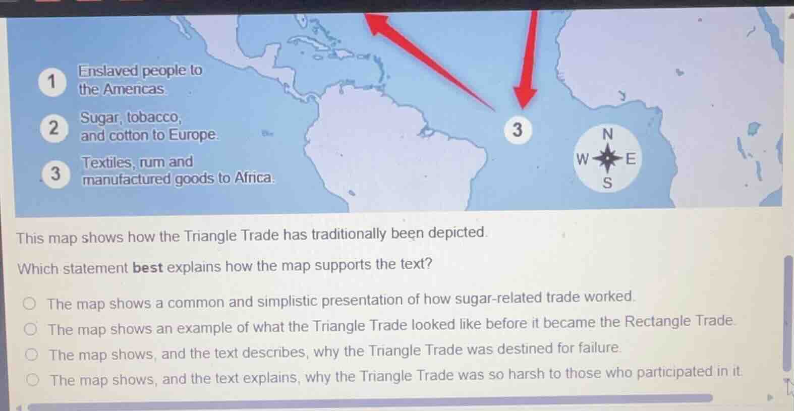 1 enslaved people to the americas. 2 sugar, tobacco, and cotton to euro…