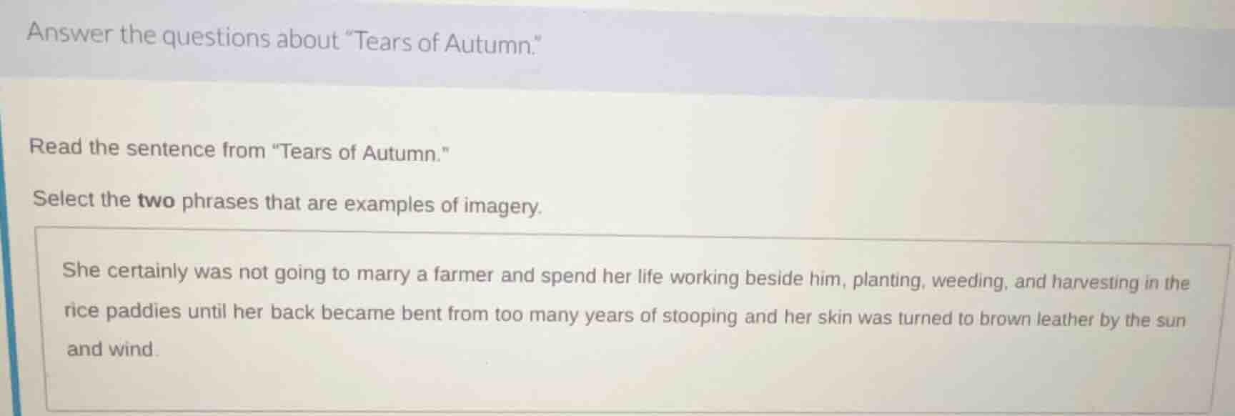 answer the questions about \tears of autumn.\ read the sentence from \t…