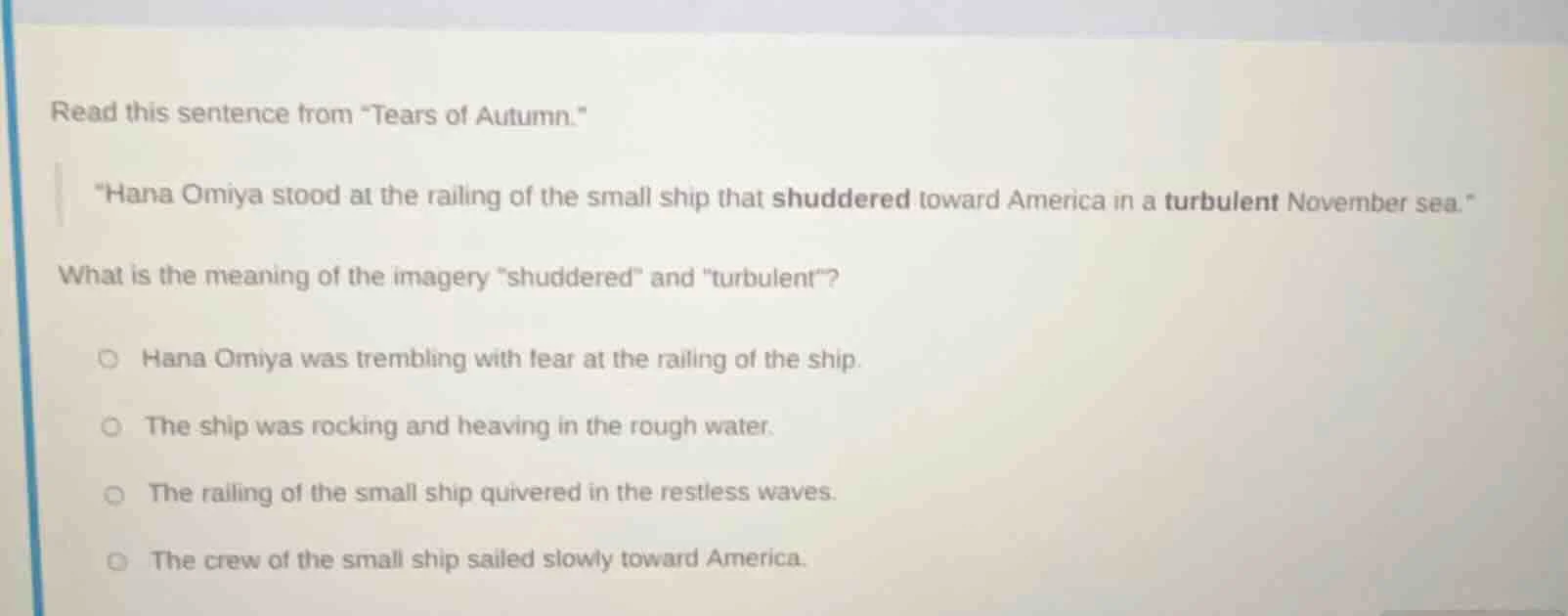 read this sentence from \tears of autumn.\ \hana omiya stood at the rai…