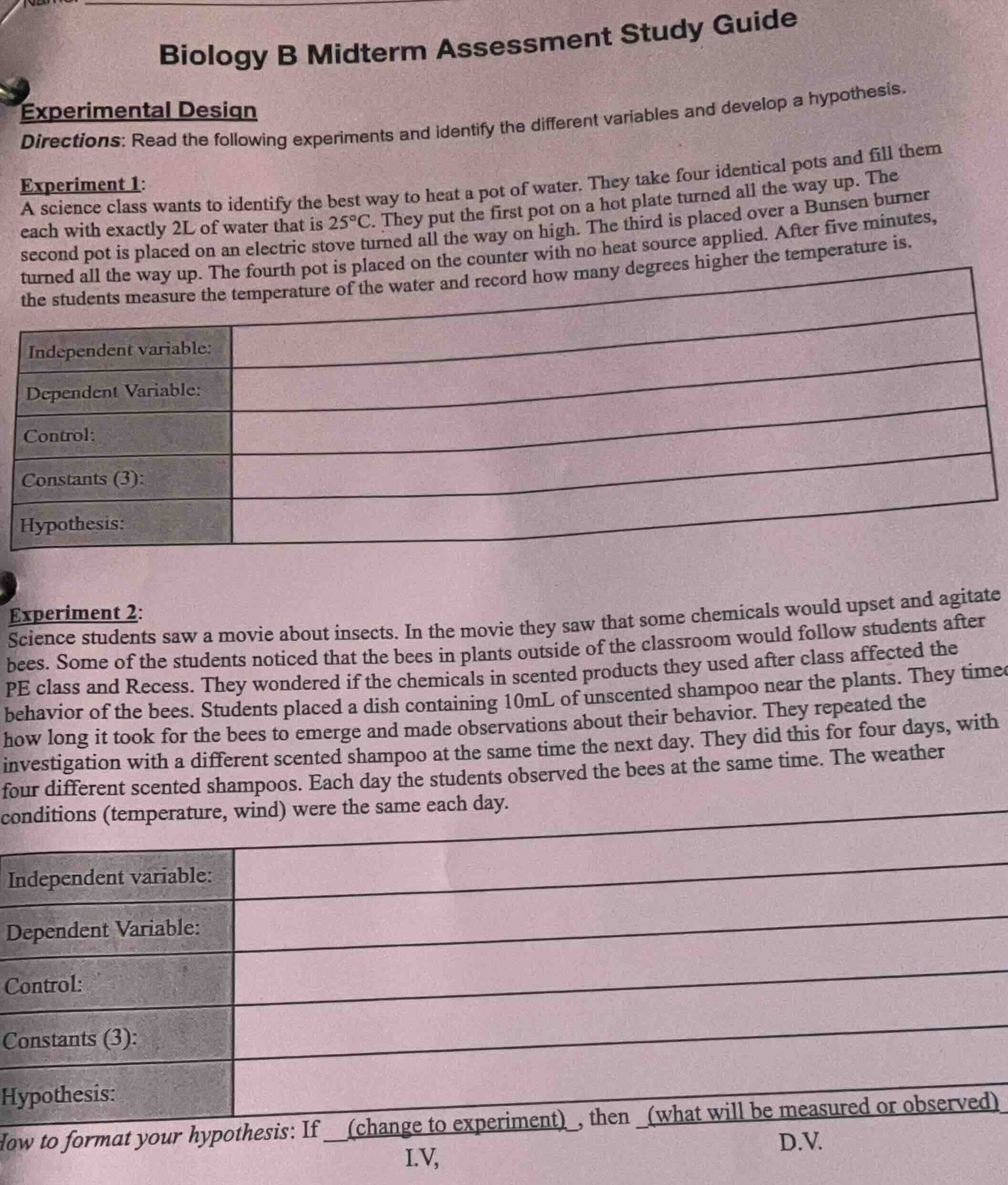 biology b midterm assessment study guide experimental design directions…