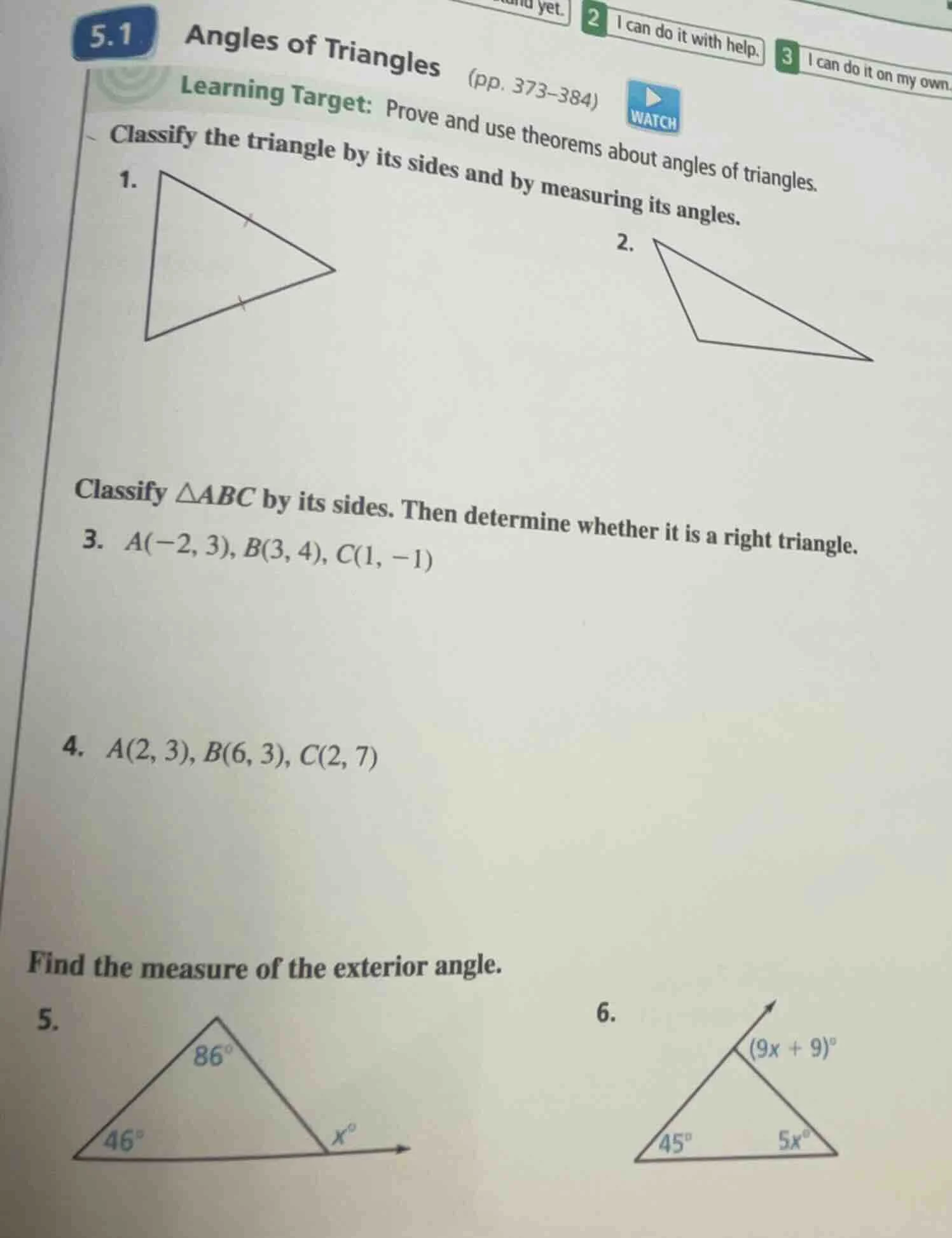 5.1 angles of triangles (pp. 373-384) learning target: prove and use th…