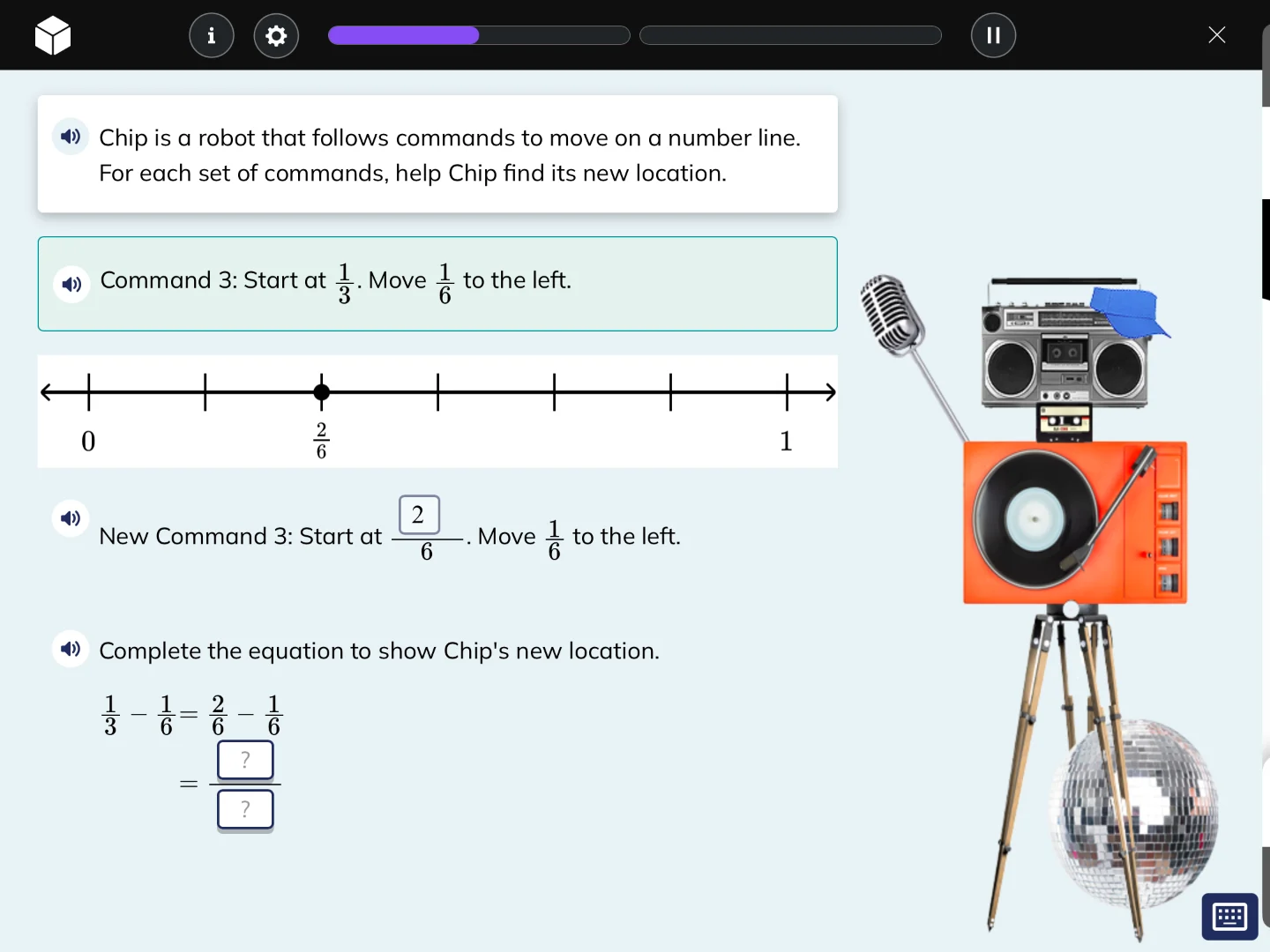 chip is a robot that follows commands to move on a number line. for eac…