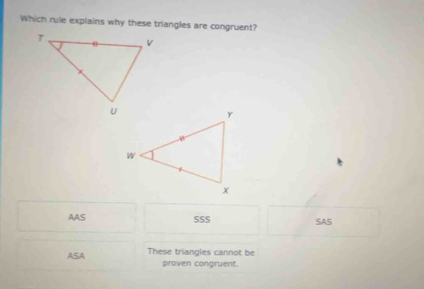 which rule explains why these triangles are congruent? two triangles wi…