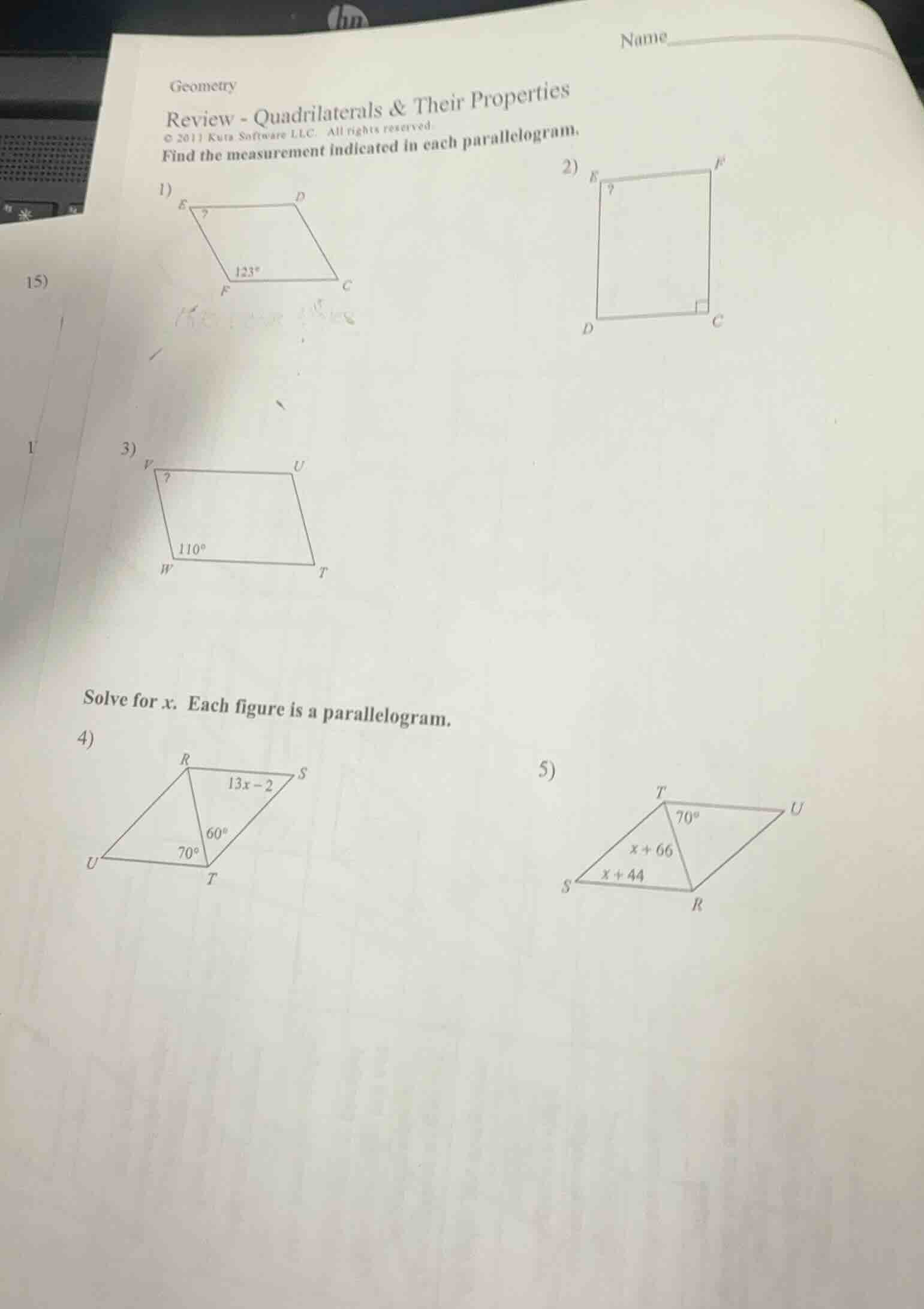 geometry review - quadrilaterals & their properties © 2013 kuta softwar…