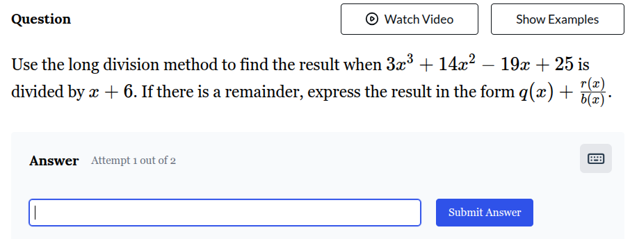 question use the long division method to find the result when $3x^3 + 1…
