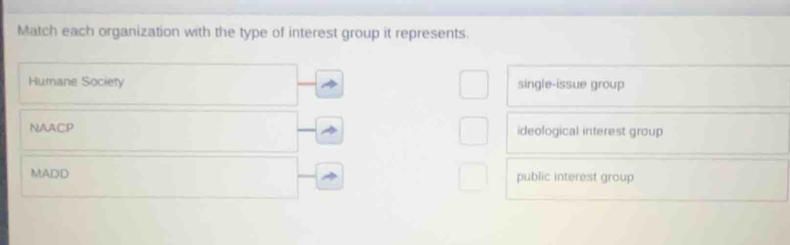 match each organization with the type of interest group it represents. …