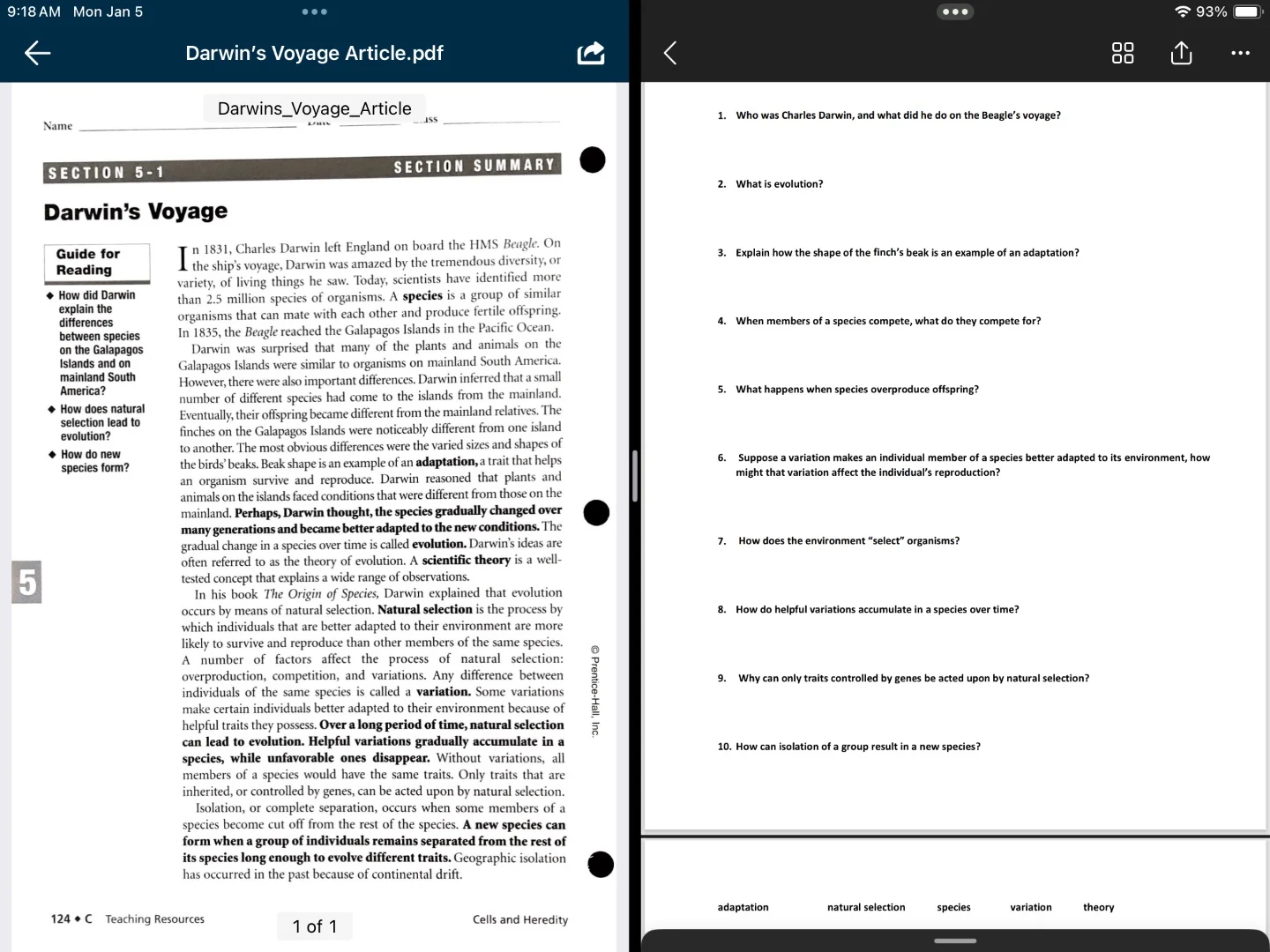 darwins voyage guide for reading - how did darwin explain the differenc…