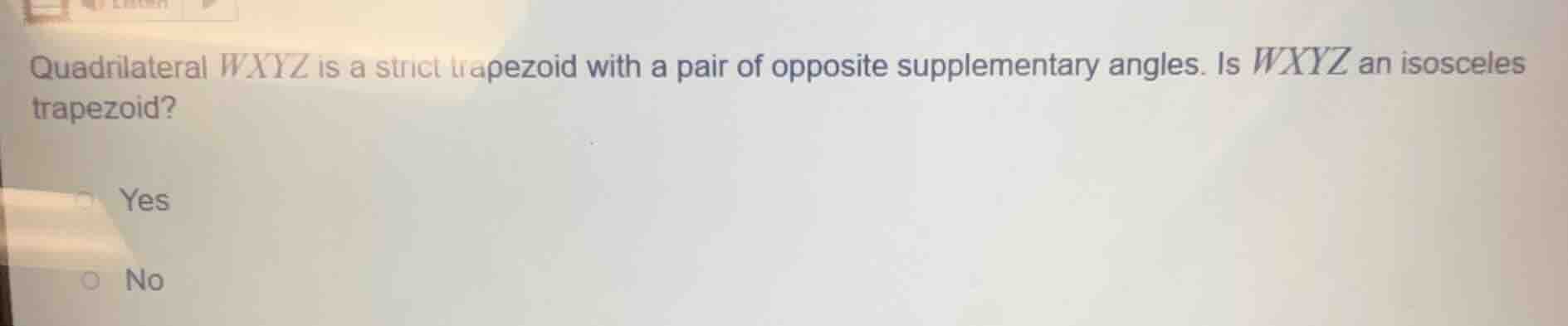 quadrilateral wxyz is a strict trapezoid with a pair of opposite supple…