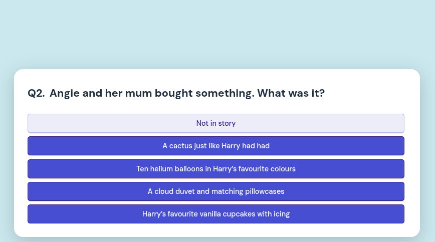 q2. angie and her mum bought something. what was it? not in story a cac…
