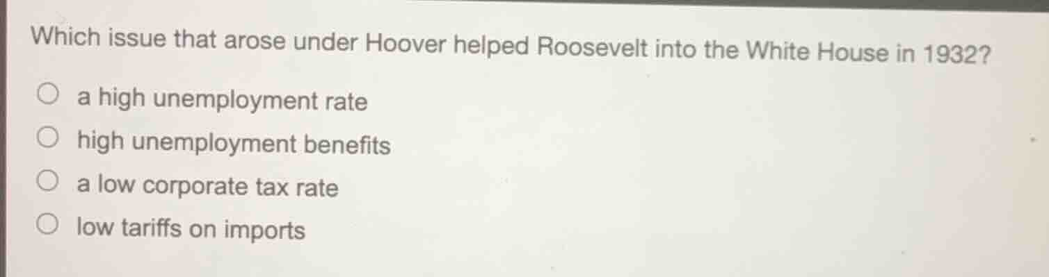 which issue that arose under hoover helped roosevelt into the white hou…