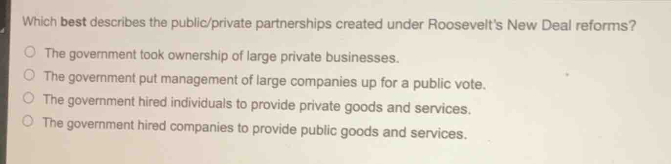 which best describes the public/private partnerships created under roos…