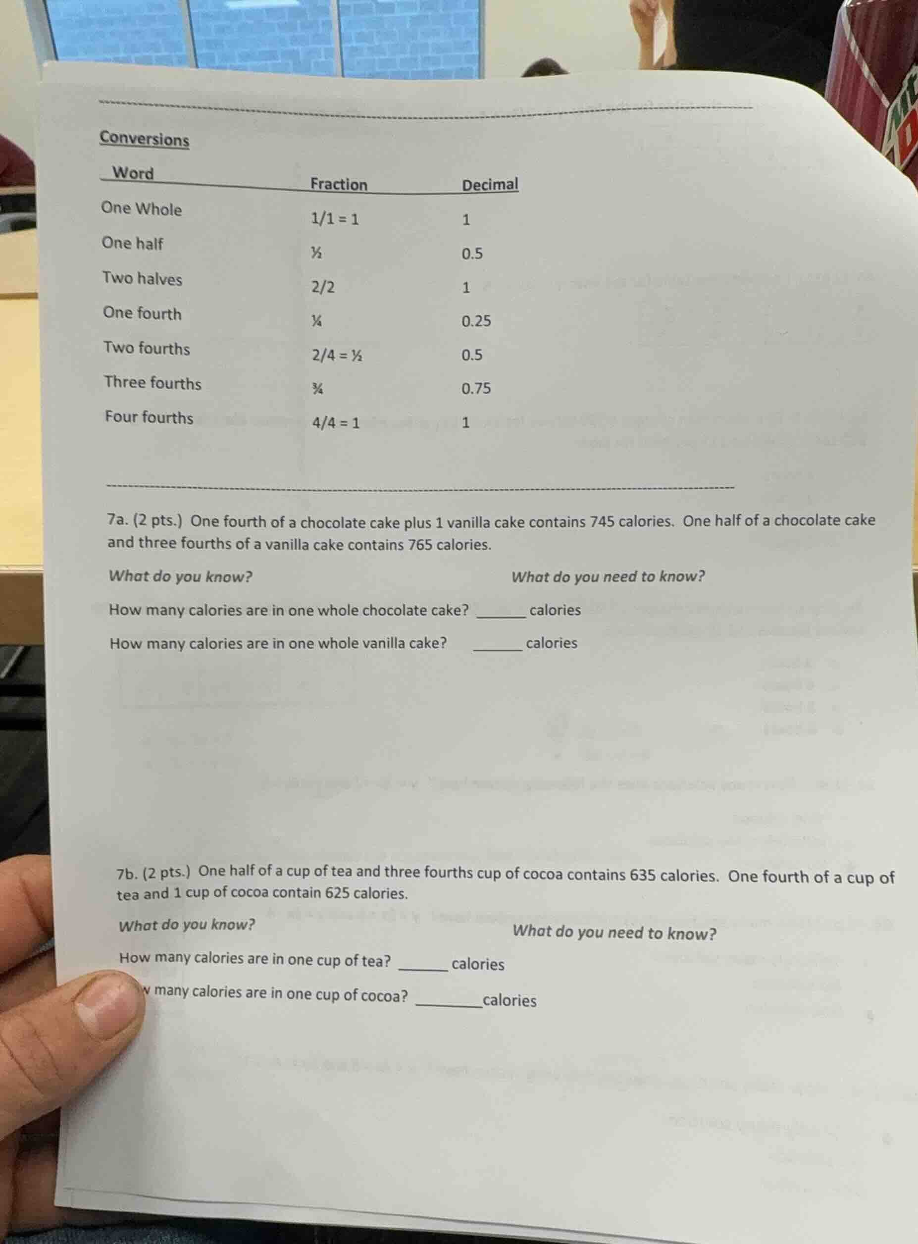 conversions word\tfraction\tdecimal one whole\t1/1 = 1\t1 one half\t½\t…