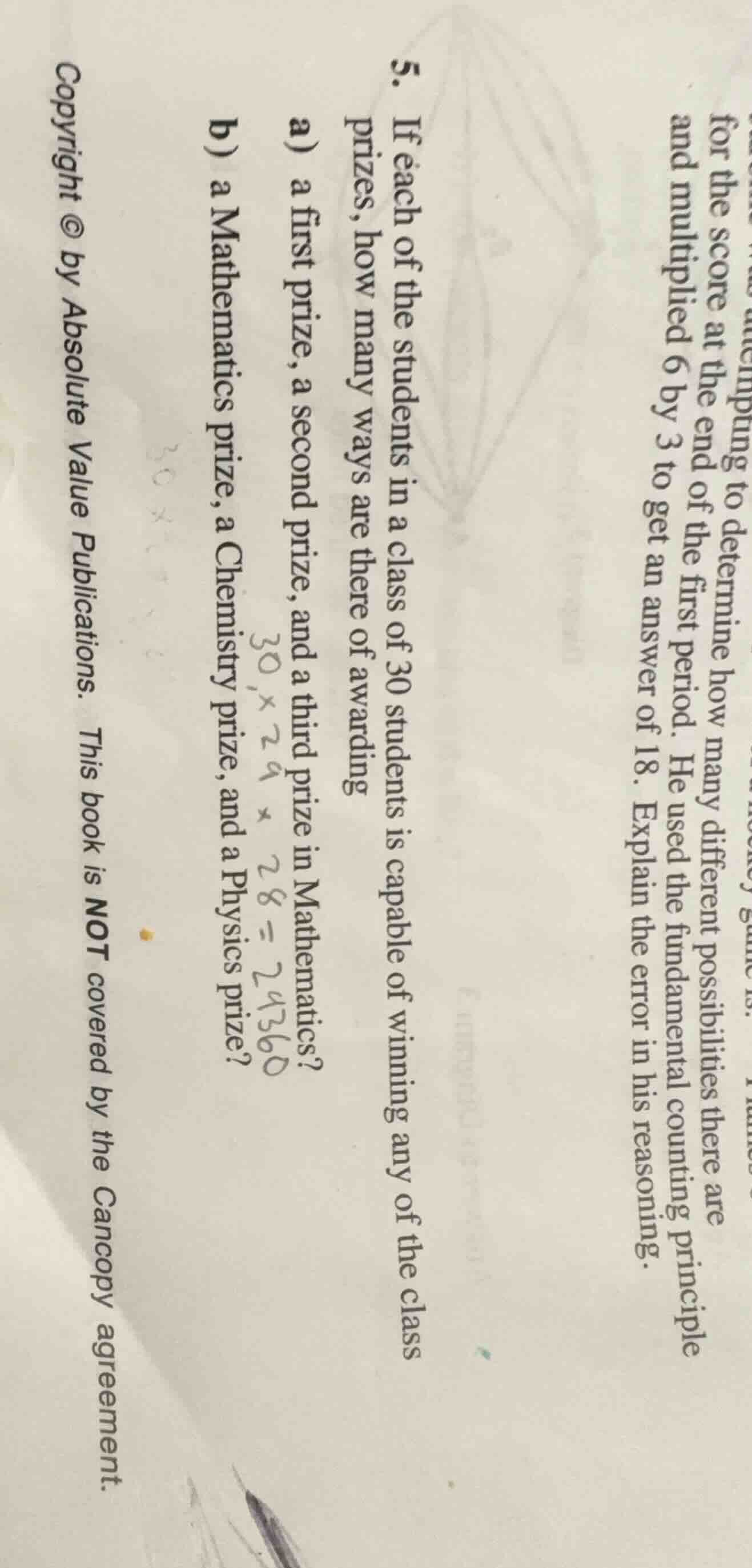 5. if each of the students in a class of 30 students is capable of winn…