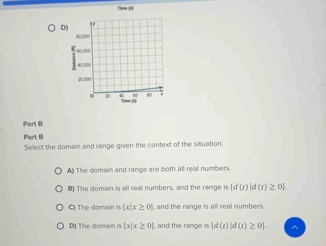 part b select the domain and range given the context of the situation. …
