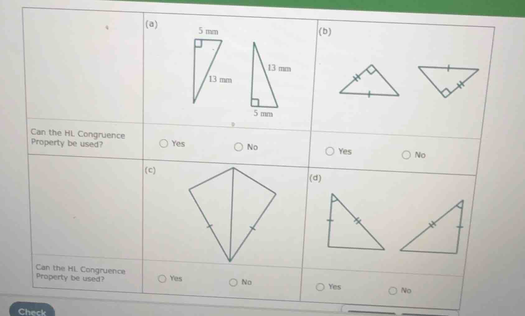 (a) can the hl congruence property be used? \fbox{yes} \fbox{no} (b) ca…