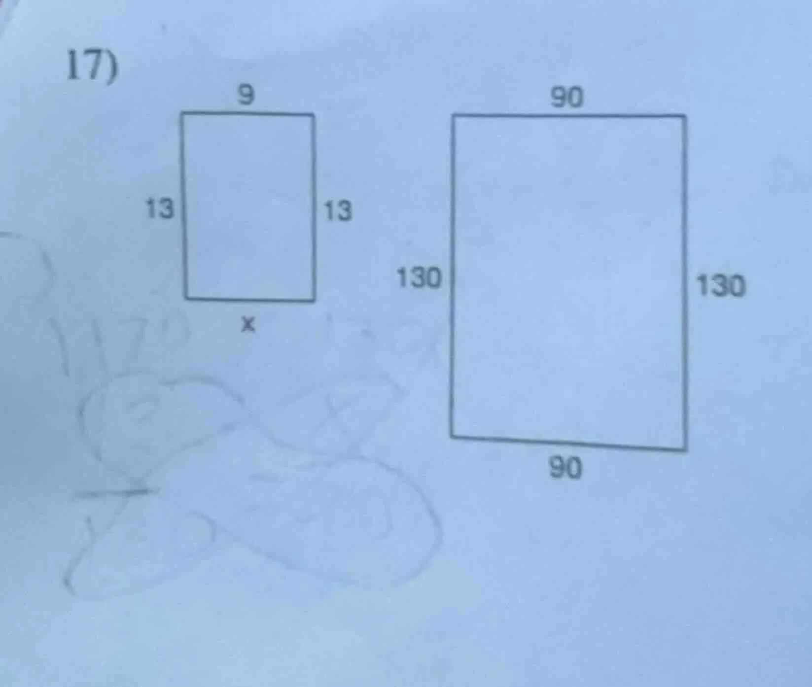 17) there are two rectangles. the first rectangle has a top side length…