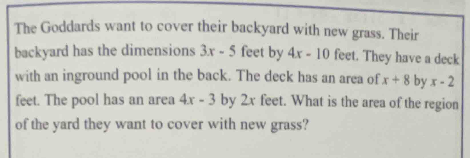 the goddards want to cover their backyard with new grass. their backyar…
