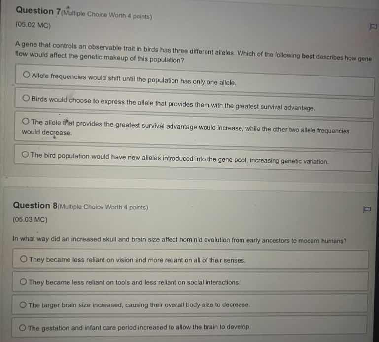 question 7 (multiple choice worth 4 points) (05.02 mc) a gene that cont…