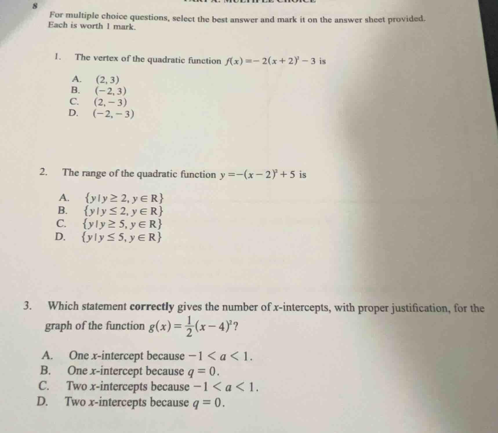 for multiple choice questions, select the best answer and mark it on th…