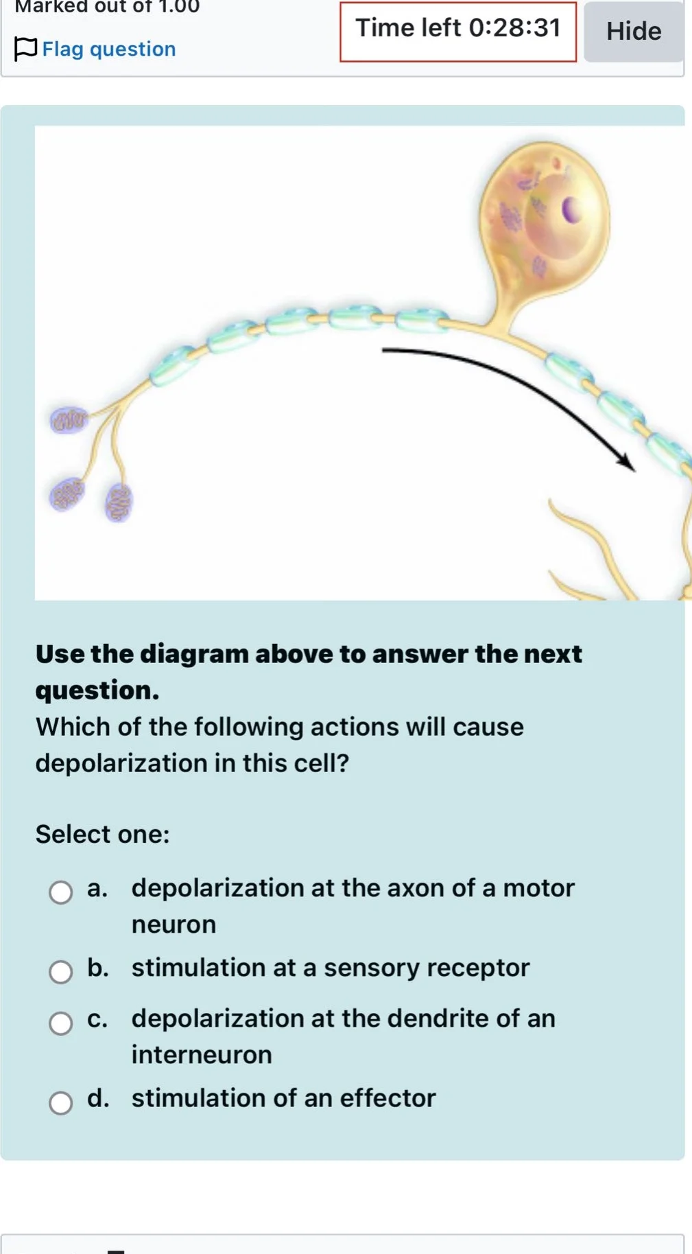 marked out of 1.00 time left 0:28:31 hide flag question use the diagram…