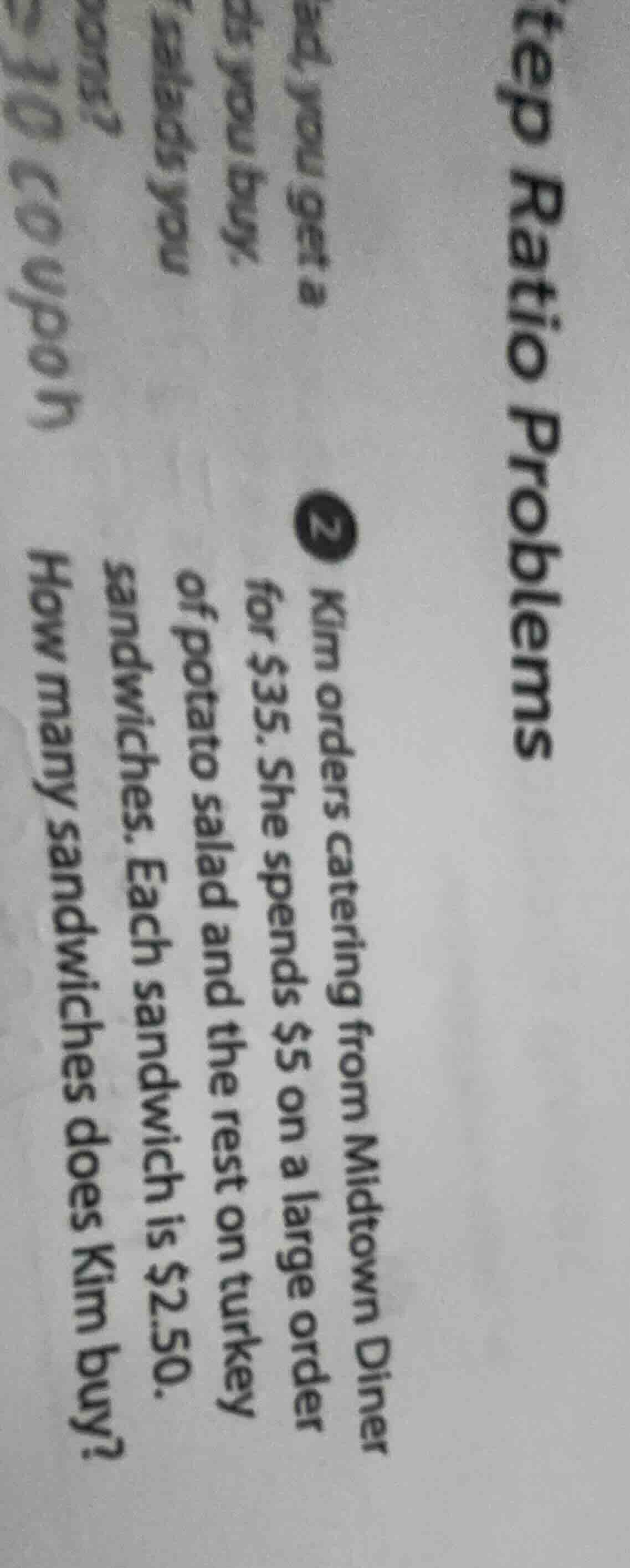 tep ratio problems 2 kim orders catering from midtown diner for $35. sh…