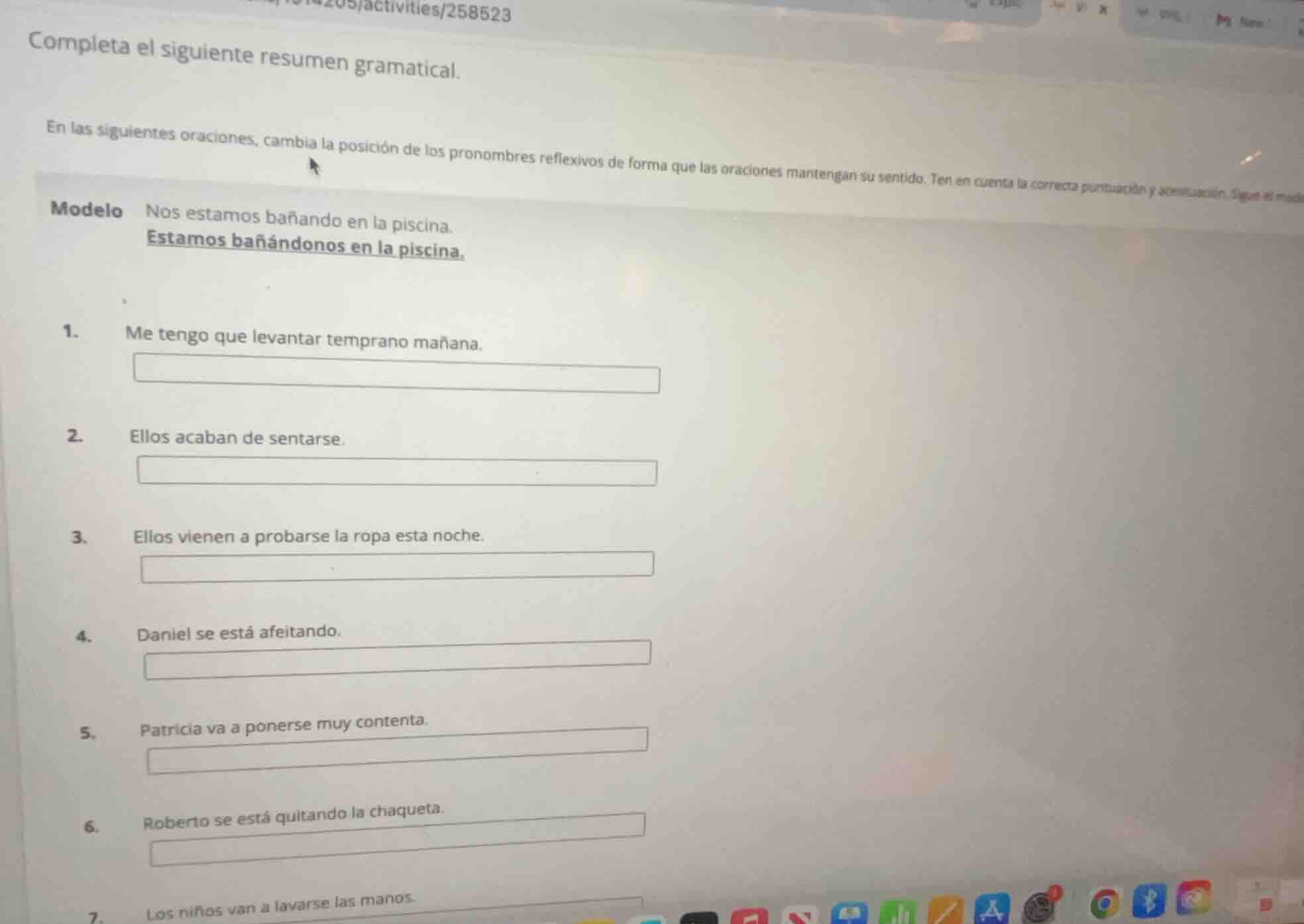 completa el siguiente resumen gramatical. en las siguientes oraciones, …